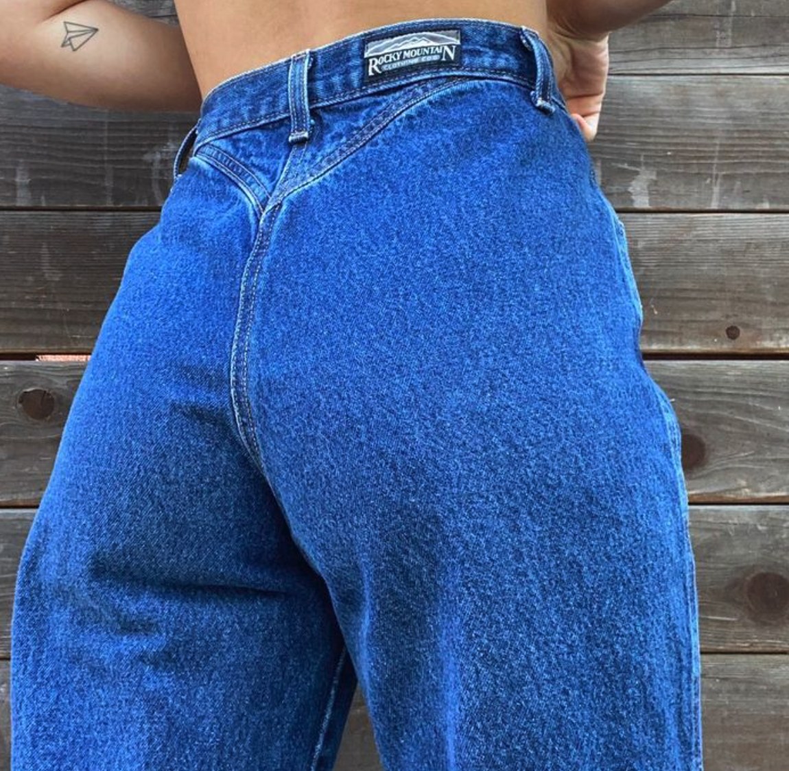 Rockies Jeans signature denim craftsmanship showing classic high-rise waistband and branded label detail